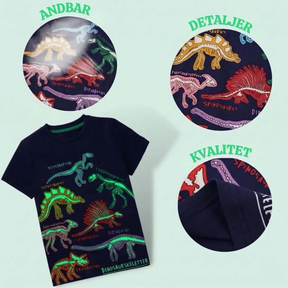 DinoGlow™ – Barn T-Shirt med Självlysande Dinosaurie