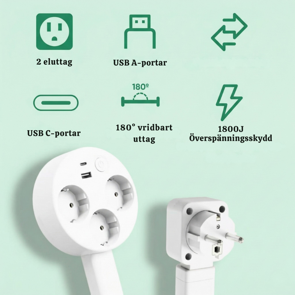 FlexPlug™ – Justerbar Multiuttag Strömförlängningshub