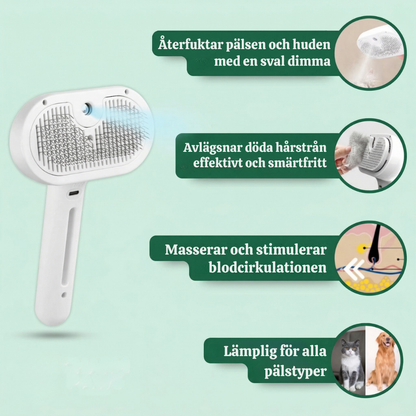 SteamFur™ – Kylande Pälsvårdsborste med Mist för Husdjur