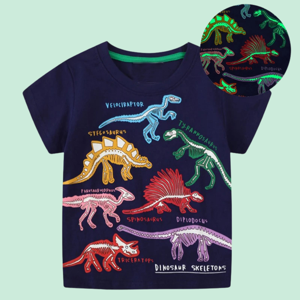 DinoGlow™ – Barn T-Shirt med Självlysande Dinosaurie