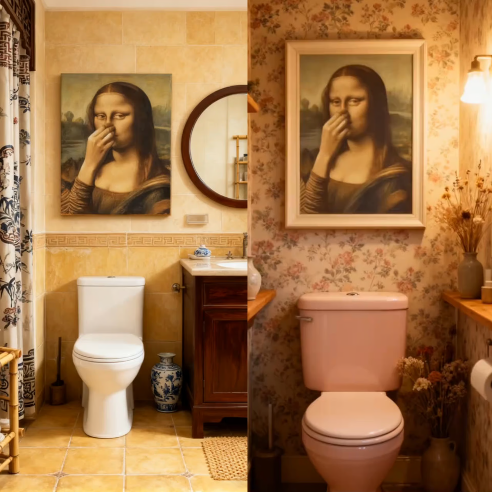 LooLisa™ – Vintage Rolig Badrums-Monalisa Väggkonst