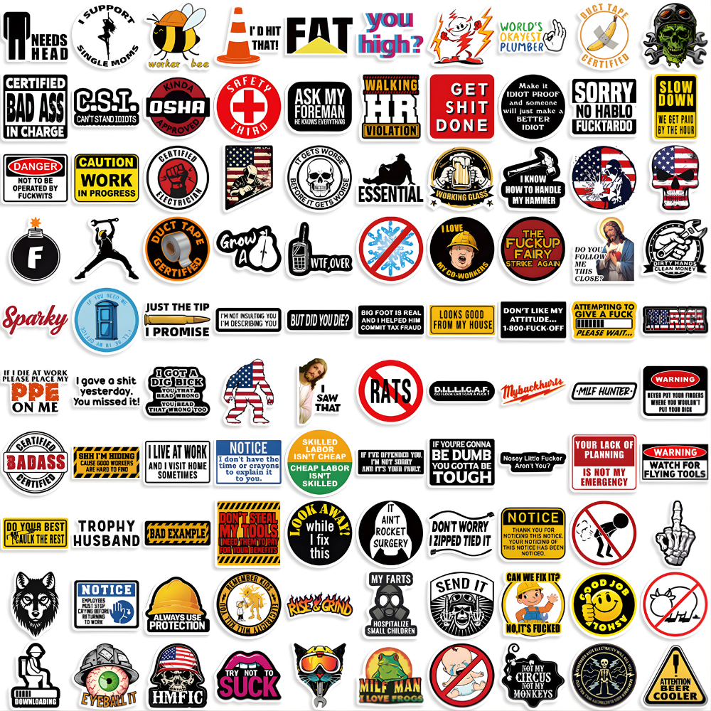 TradeJokes™ – Roligt Vattentätt Blue Collar Stickerpaket
