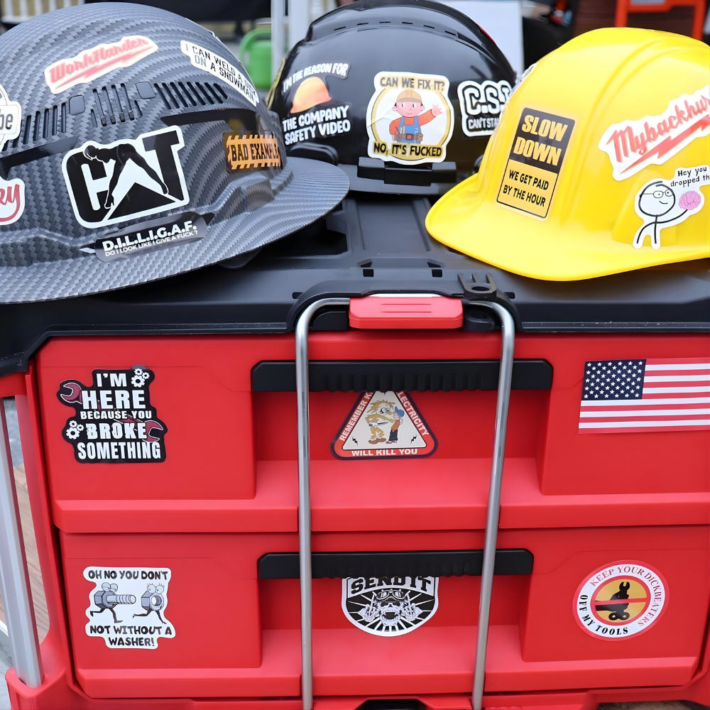 TradeJokes™ – Roligt Vattentätt Blue Collar Stickerpaket