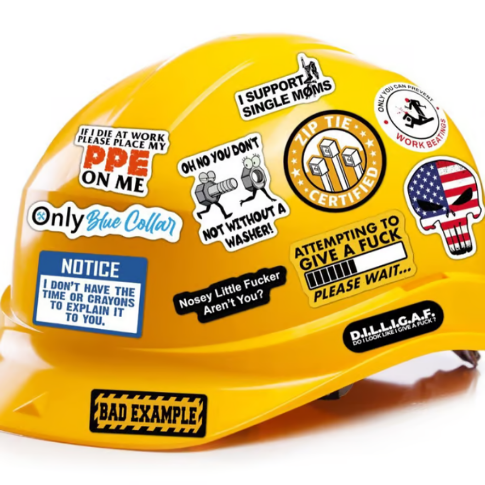 TradeJokes™ – Roligt Vattentätt Blue Collar Stickerpaket