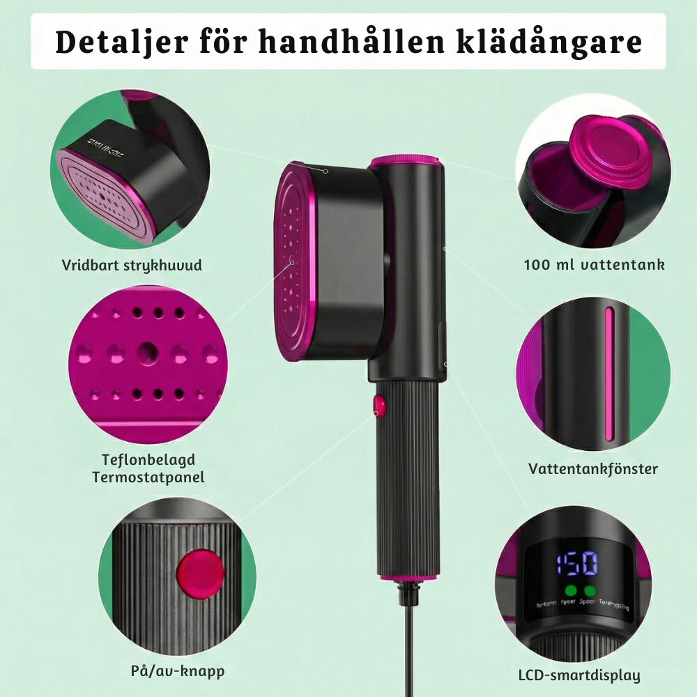 SteamPro™ – Handhållen 2-i-1 Bärbar Klädångare
