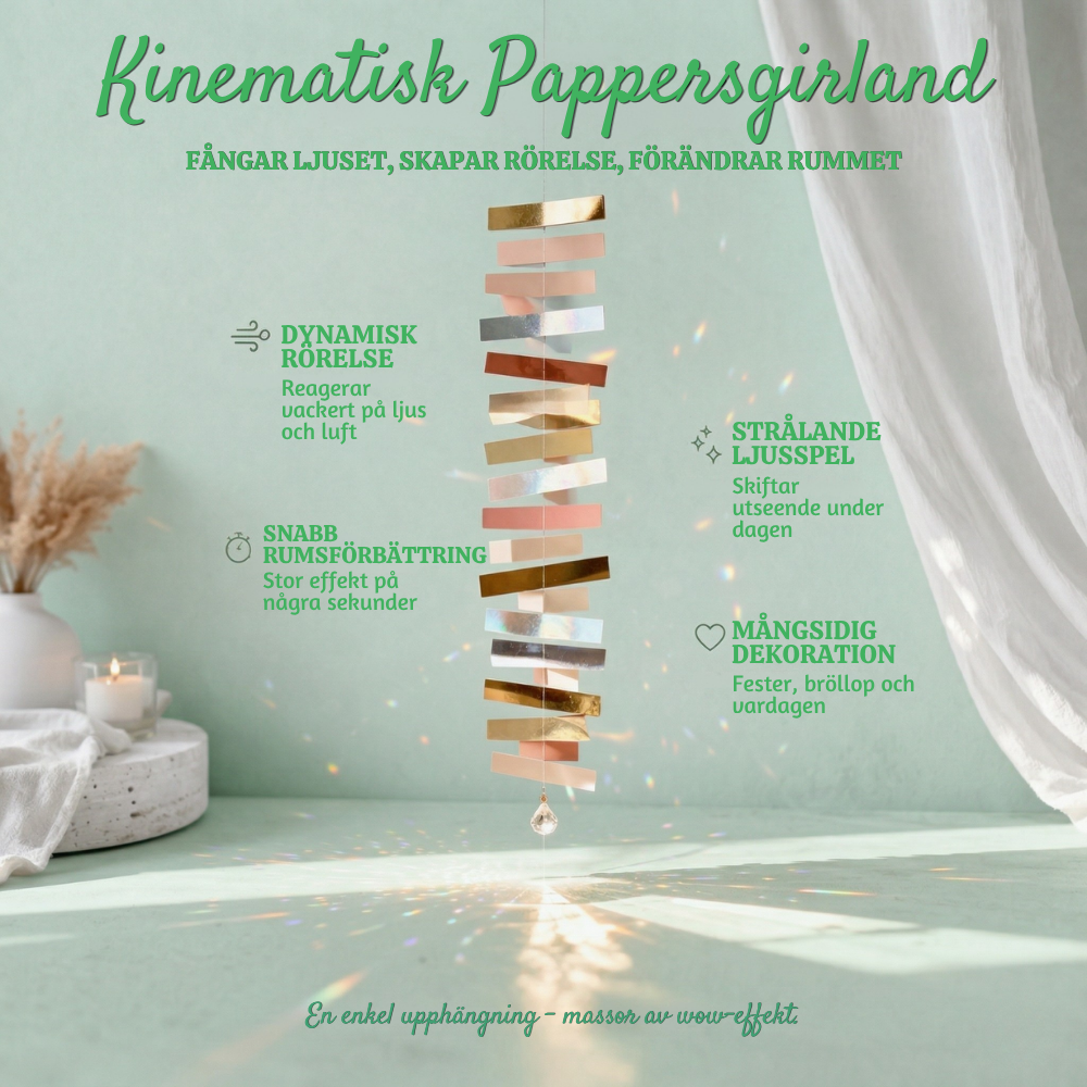 PrismStrips™ – Kinetisk Ljusreflekterande Pappersgirlang