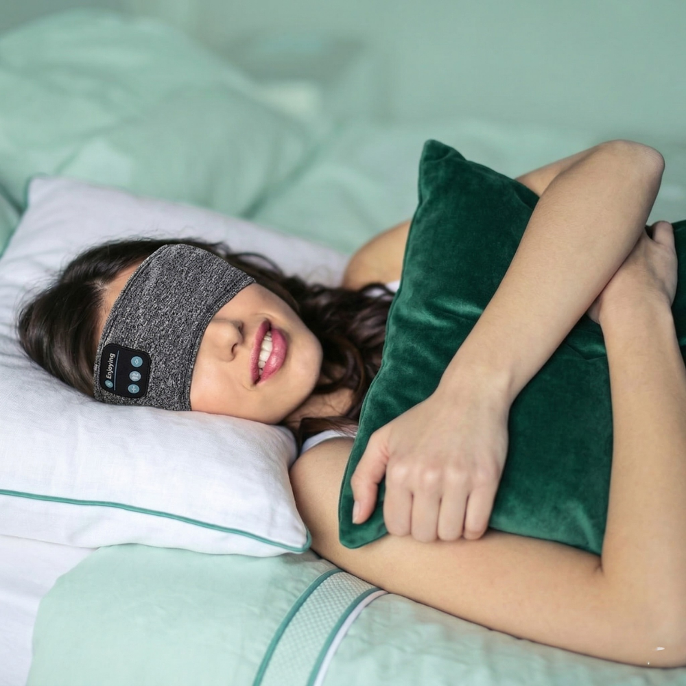 QuietRest™ – Trådlös Brusreducerande Sovmask Headband