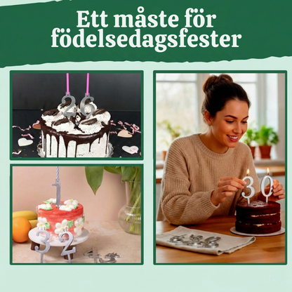 PartyDigits™ – Återanvändbart Silver Siffer Ljushållare Tårtdekorationsset