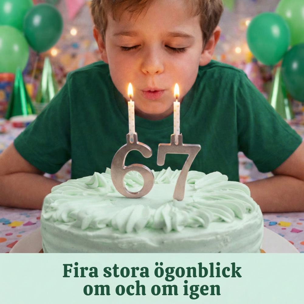 PartyDigits™ – Återanvändbart Silver Siffer Ljushållare Tårtdekorationsset