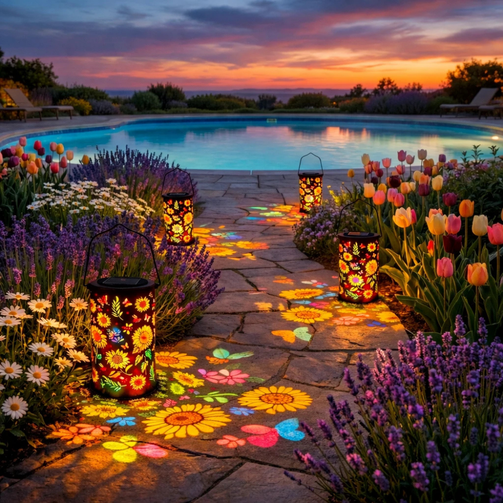 FloraGlow™ – Färgglad Soldriven Blomster Lykta Lampa
